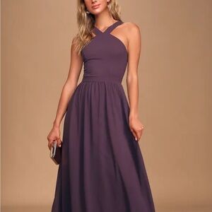Lulu's Purple Halter A-line Maxi Dress for Prom